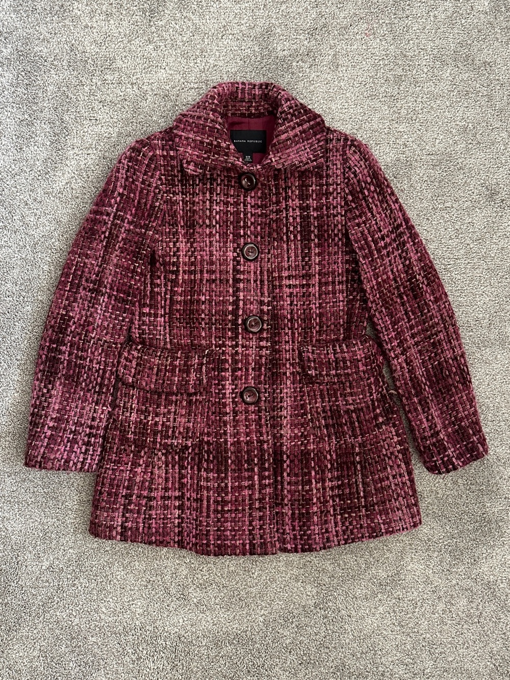 Banana Republic Pink Purple Wool Mohair Tweed Boucle Single Breasted Jacket Sz M